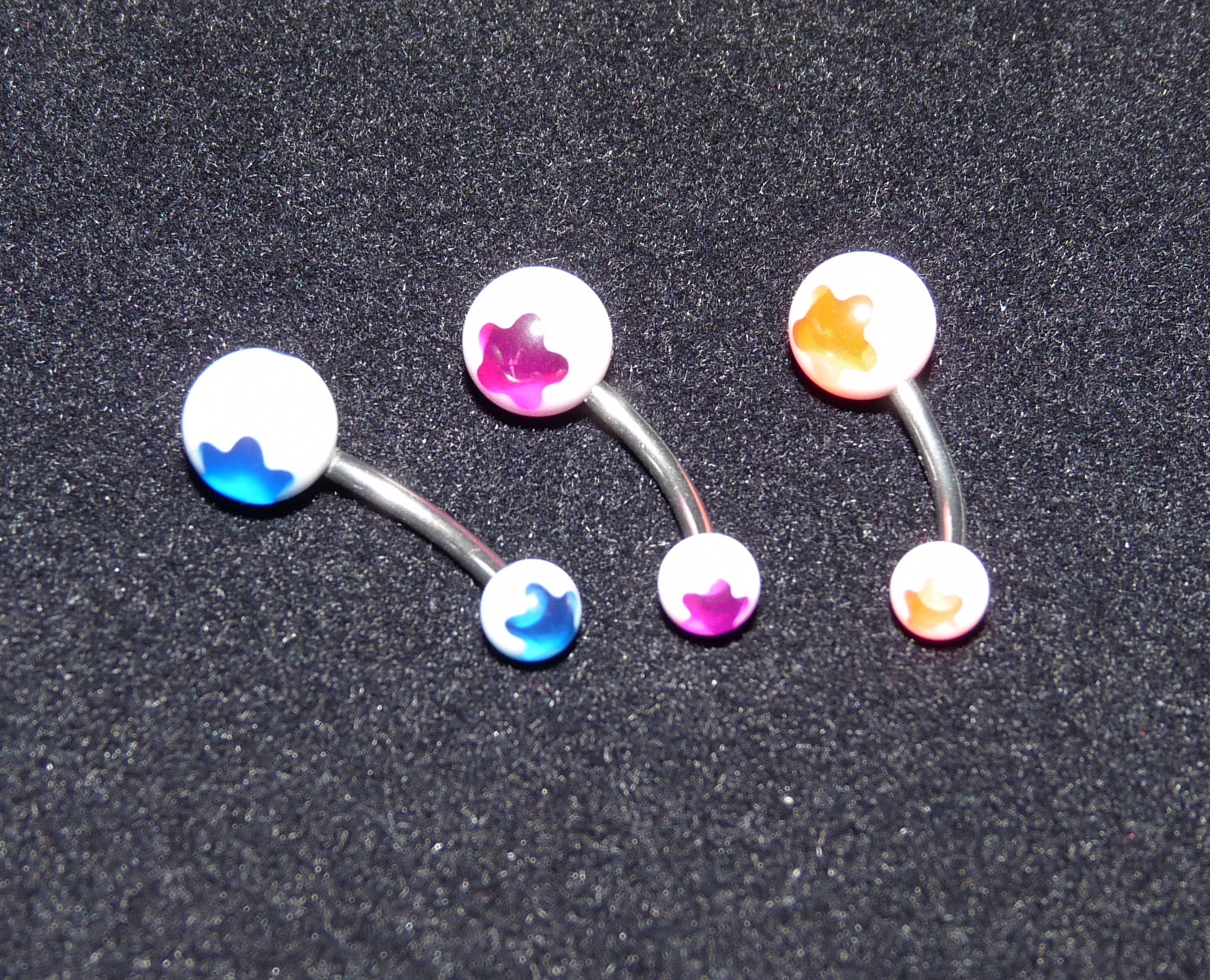 NOMBRIL : Fleurette bleu foncé, violet, orange ( pu qu'une de chaque en stock ! ) avec flash