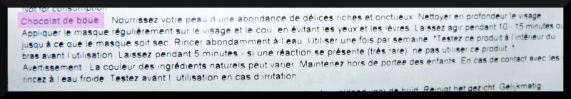 Montagne Jeunesse masque visage chocolat